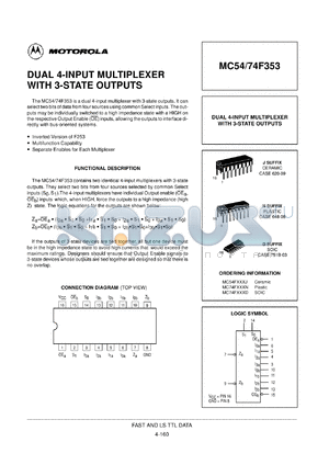 MC54F353J datasheet - Dual 4-input multiplexer with 3-state outputs