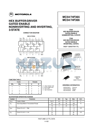 MC74F365N datasheet - Hex buffer/driver gated enable noninverting and inverting,3-state