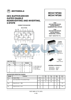 MC54F366J datasheet - Hex buffer/driver gated enable noninverting and inverting,3-state