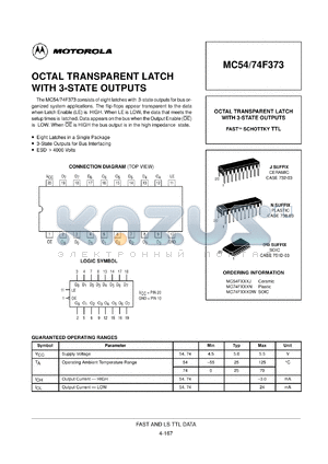 MC74F373N datasheet - Octal transparent latch with 3-state outputs