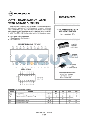 MC54F373J datasheet - Octal transparent latch with 3-state outputs