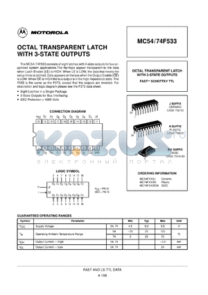 MC54F533J datasheet - Octal transparent latch with 3-state outputs