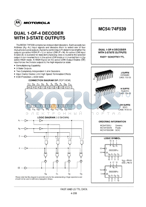 MC74F539DW datasheet - Dual 1-of-4 decoder with 3-state outputs