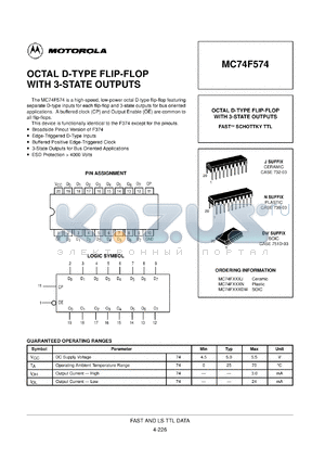 MC54F574J datasheet - Octal D-type flip-flop with 3-state outputs