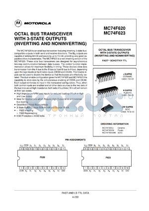 MC74F623J datasheet - Octal bus transceiver with 3-state outputs