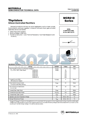 MCR218-8 datasheet - Thyristor