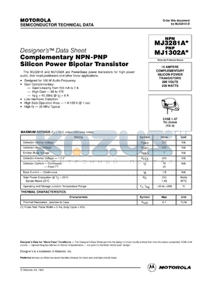 MJ3202A datasheet - Complementary NPN-PNP silicon power bipolar transistor