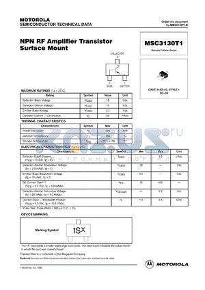 MSC3130T datasheet - NPN RF amplifier transistor