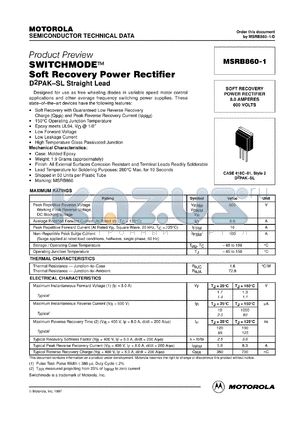 MSRB860-1 datasheet - Switchmode soft recovery power rectifier