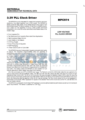 MPC974FA datasheet - 3.3V PLL clock driver
