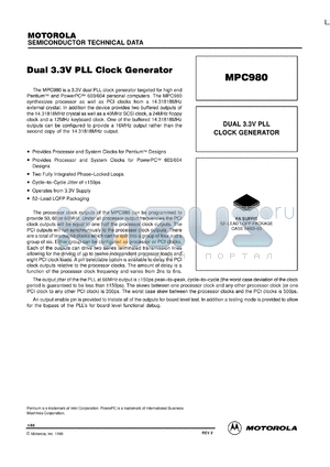 MPC980FA datasheet - Dual 3.3V PLL clock generator