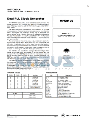 MPC9100FA datasheet - Dual PLL clock generator