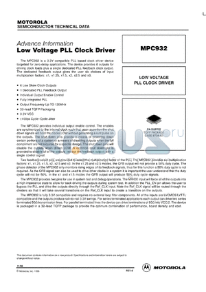 MPC932FA datasheet - Low voltage PLL clock driver