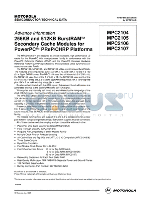 MPC2106 datasheet - 256KB and 512KB burstRAM secondary cache module