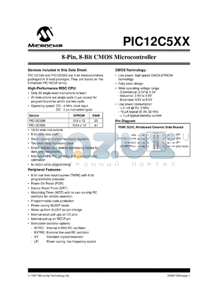 PIC12C509-04/JW datasheet - 8-Pin, 8-Bit CMOS microcontroller