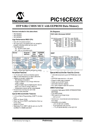 PIC16CE623-04/JW datasheet - OTR 8-Bit CMOS MCU with EEPROM data memory