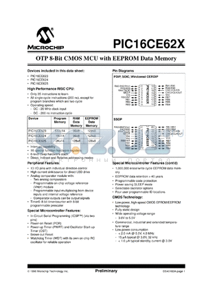 PIC16CE625-04/JW datasheet - OTR 8-Bit CMOS MCU with EEPROM data memory