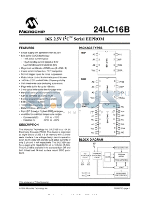 24LC16B-I/SL datasheet - 16K 2.5V I2C serial EEPROM