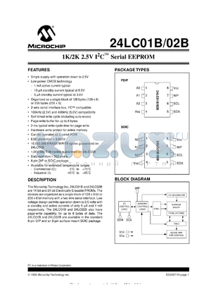 24LC01B/SN datasheet - 1K, 2K 2.5V I2C serial EEPROM