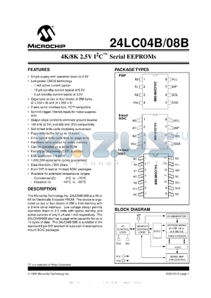 24LC04B-/SN datasheet - 4K, 8K 2.5V I2C serial EEPROM