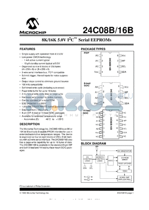 24C08B-E/SN datasheet - 8K 5.0V I2C EEPROM