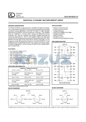 ALD1117PB datasheet - Quad/dual P-channel matched mosfet array