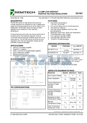 EZ1587CM.TR datasheet - Adjustable 3.0 AMP low dropout positive voltage regulator