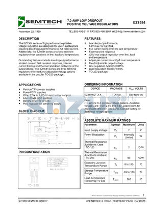EZ1584CT-2.5 datasheet - 2.5V 7.0 AMP low dropout positive voltage regulator