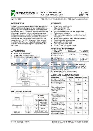 EZ1117CM-3.3.TR datasheet - 2.5V 0.8 & 1.0 AMP positive voltage regulator