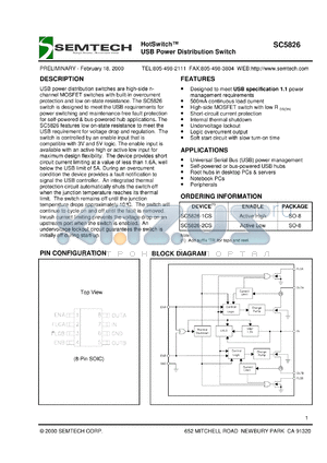 SC5826-2CSTR datasheet - USB power distribution switch