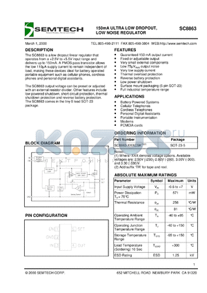 SC8863-3.30CSKTR datasheet - 150mA ultra low dropout, low noise regulator