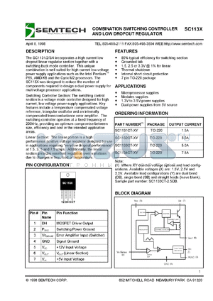 SC1134CT-3.3 datasheet - 3.3V combination switching controller and  low dropout  regulator