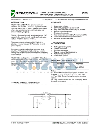 SC1124.0CSK.TR datasheet - 4.0V 105mA ultra low dropout micropower linear  regulator