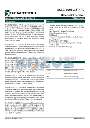 SK10EL16TU datasheet - Differential  receiver