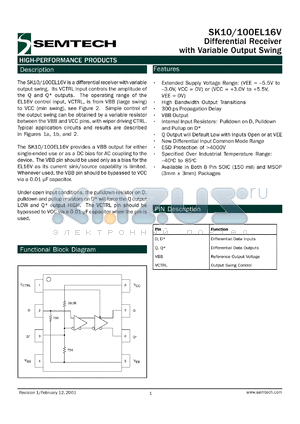 SK10EL16VU datasheet - Differential receiver