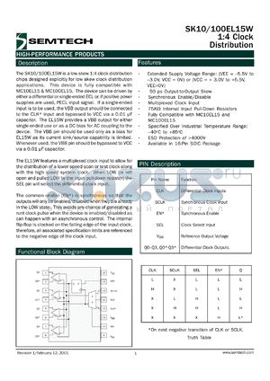 SK100EL15WD datasheet - 1:4 clock distribution