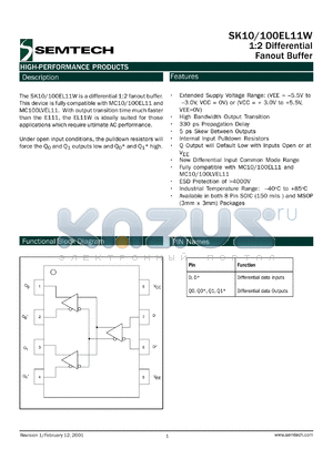 SK100EL11WMS datasheet - 1:2 differential fanout buffer