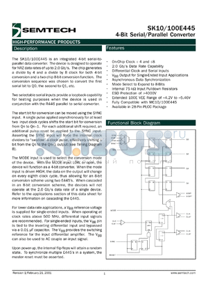 SK10E445PJT datasheet - 4-bit serial/parallel converter