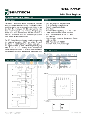 SK10E142PJ datasheet - 9-bit shift register