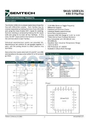 SK100E131PJ datasheet - 4-bit D flip-flop