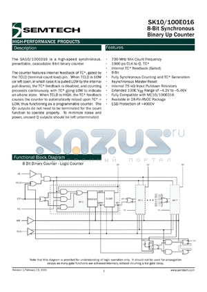 SK10E016PJ datasheet - 8-bit synchronous binary up counter