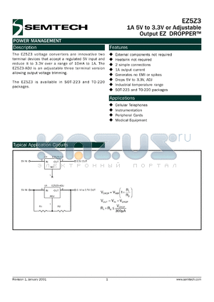 EZ5Z3-S3.TR datasheet - 1A 5V to 3V or adjustable  output EZ dropper