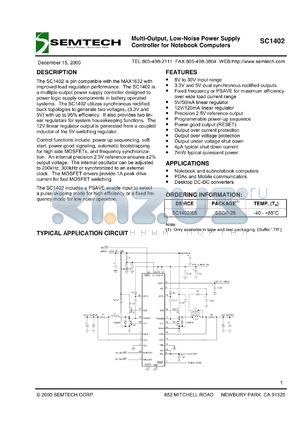 SC1402ISS.TR datasheet - Multi-output, low-noise power supply controller