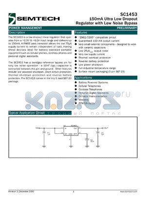 SC1453-15ISKTR datasheet - 150mA ultra low dropout regulator