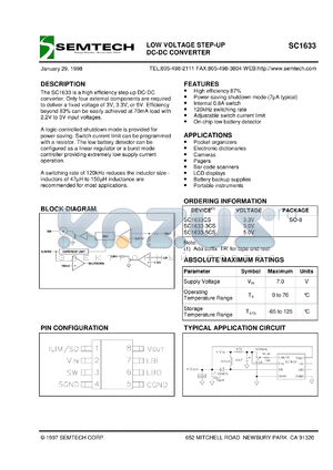 SC1633-3CSTR datasheet - 3.0V low voltage step-up DC-DC converter