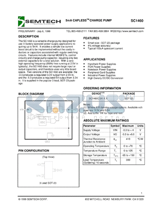 SC1460CSK-3.3TR datasheet - 3.3V 5 mA capless charge pump