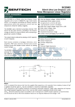 SC2982CSK-1.8.TR datasheet - 1.8V 50mA ultra low dropout, low noise micropower linear regulator