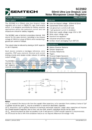 SC2982CSK-3.8.TR datasheet - 3.8V 50mA ultra low dropout, low noise micropower linear regulator