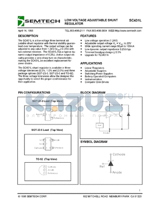 SC431LC5SK-0.5TC datasheet - Low voltage adjustable shunt regulator