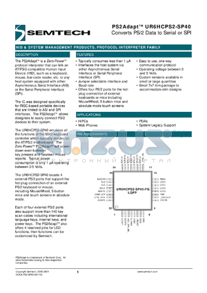 UR6HCSPS2-SP40-FG datasheet - Converts PS/2 data to serial or SPI